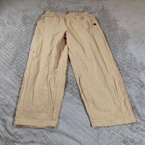 Cozy Womens XS Casual Pants Beige Wide Leg High Rise Lagenlook Gauzy Cotton